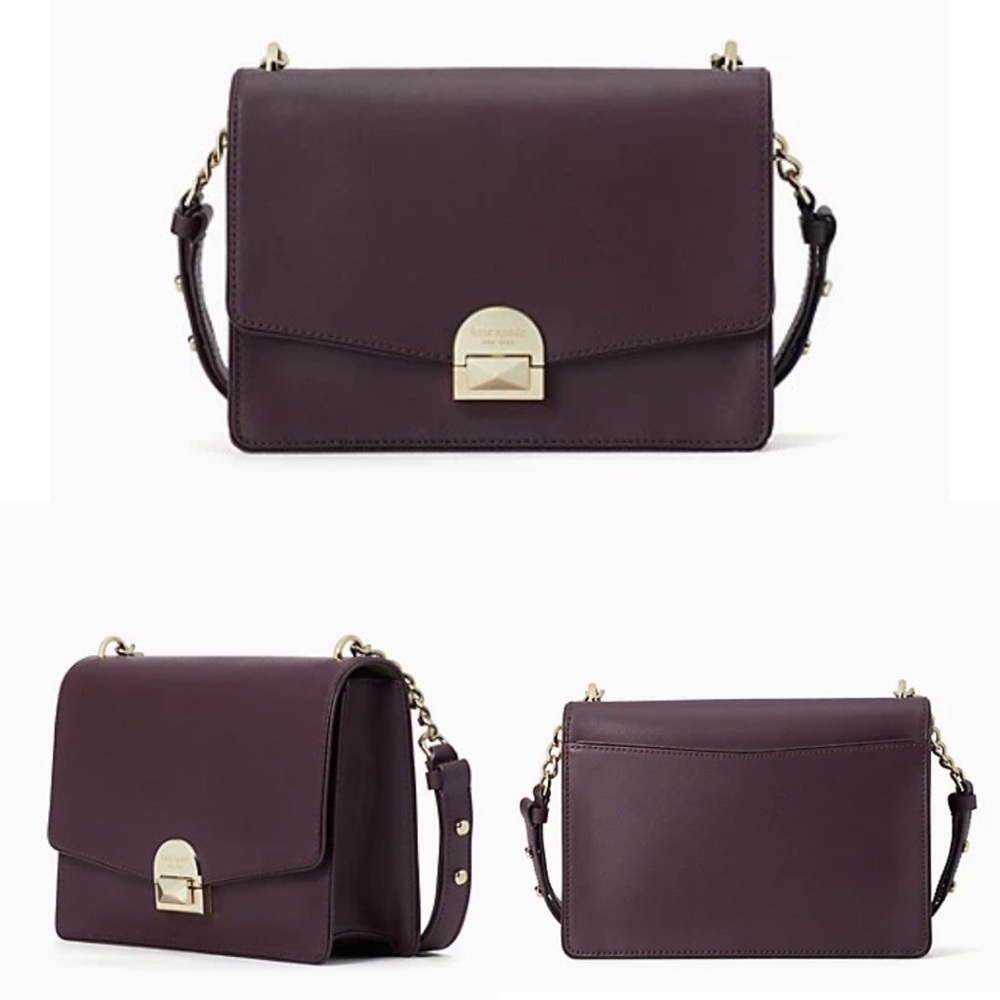 KATE SPADE Neve Convertible Flap Shoulder Bag chocolate cherry red & Olive green